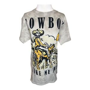 Cowboy Graphic T-Shirt Western Rodeo Tie Dye Short Sleeve Top Small‎